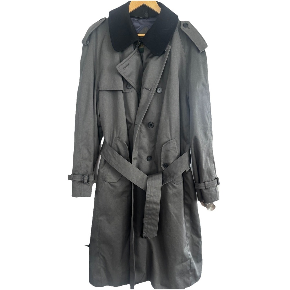 GLENSHIRE Fine Men's 42R Jacket Coat Double‎ Breasted Overcoat Trench Coat Gray